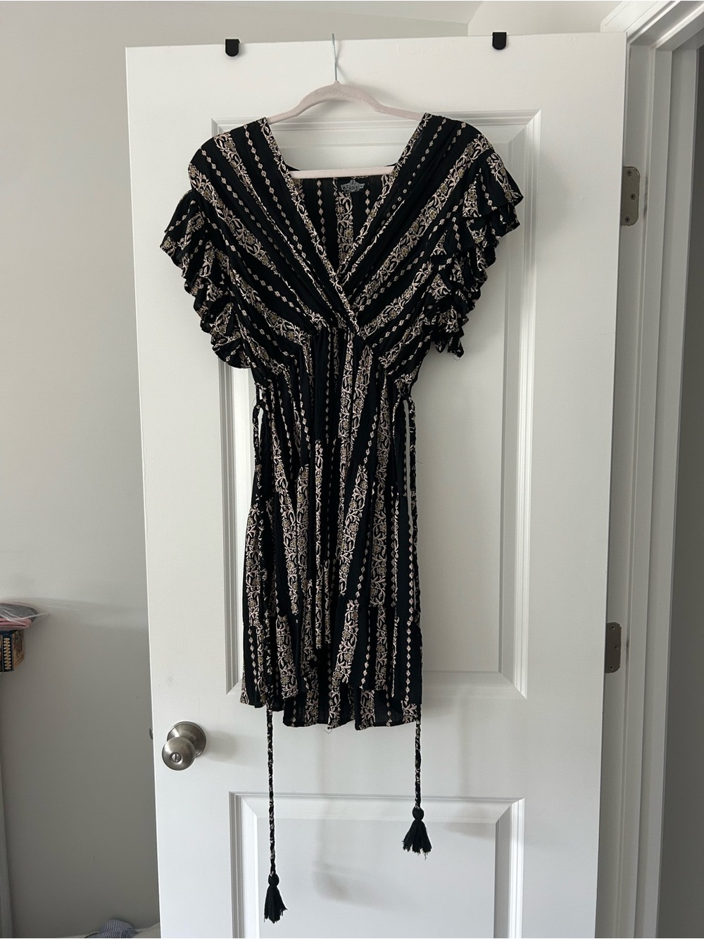 Angie Black Dress with Cream Stripe Pattern